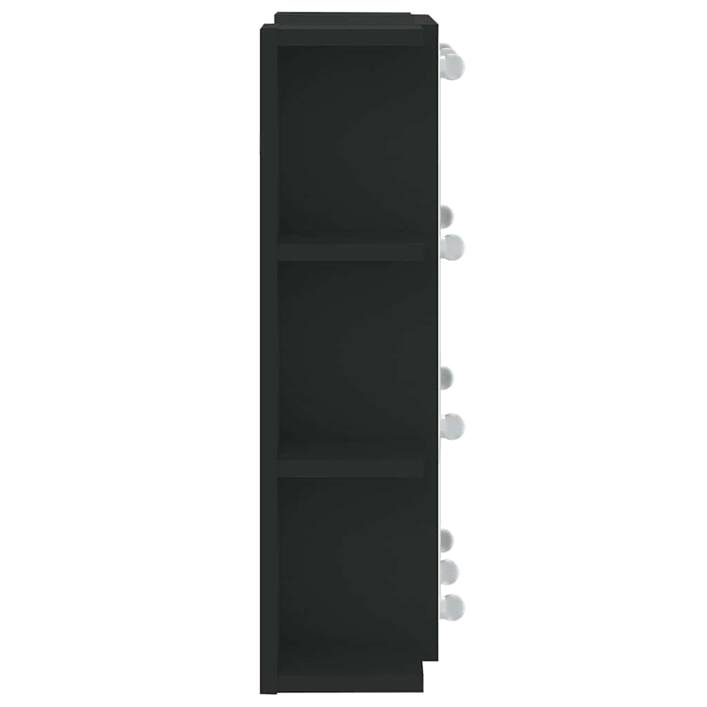 Ormarić s ogledalom i LED svjetlima crni 70 x 16,5 x 60 cm