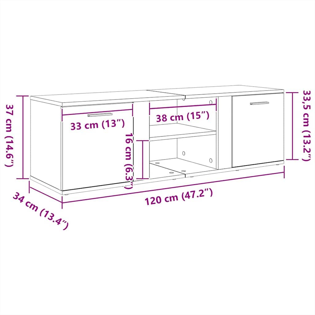 TV ormarić boja dimljenog hrasta 120x34x37 cm konstruirano drvo