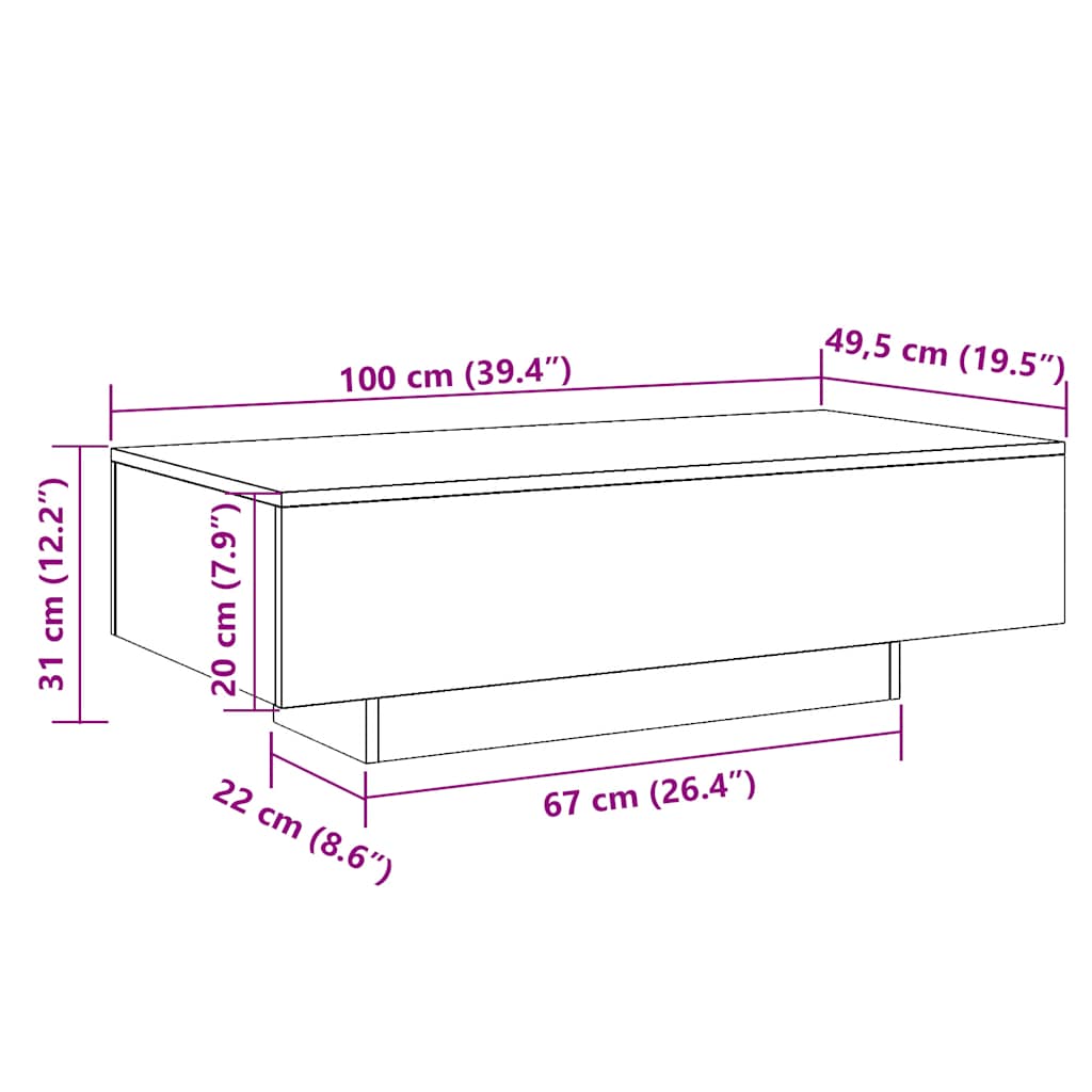 Stolić za kavu boja hrasta 100 x 49,5 x 31 cm konstruirano drvo