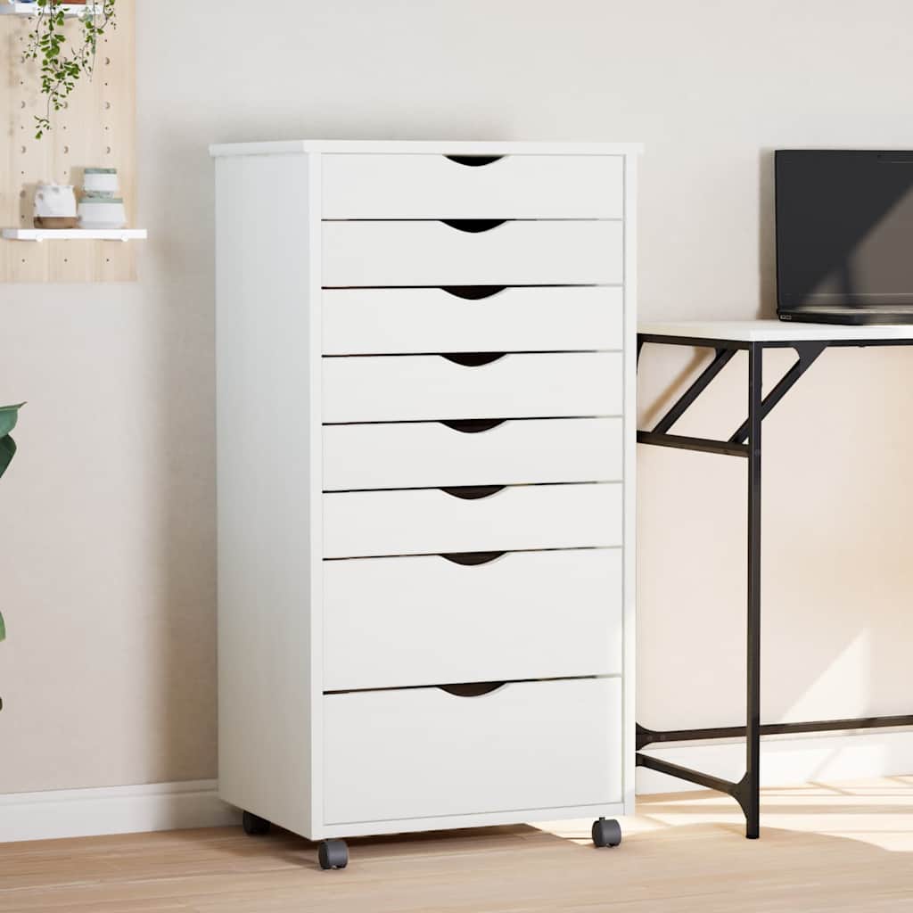 Pokretni ormarić s ladicama MOSS bijeli od masivne borovine