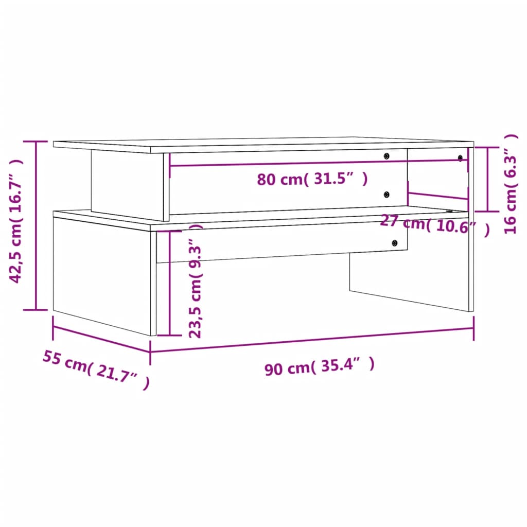 Stolić za kavu boja hrasta 90 x 55 x 42,5 cm konstruirano drvo