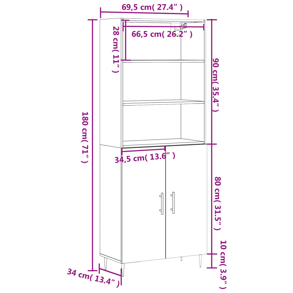 Visoka komoda siva betona 69,5x34x180 cm od konstruiranog drva