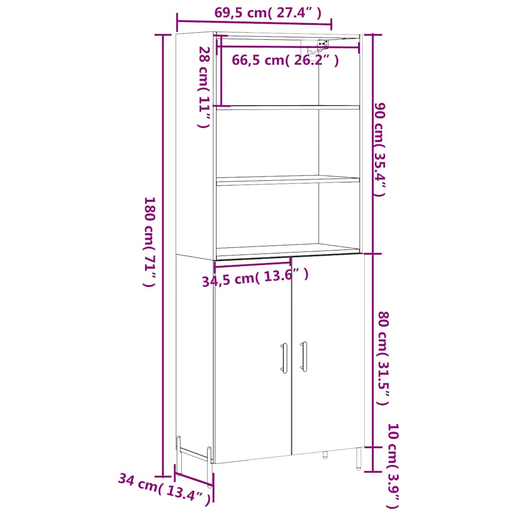 Visoka komoda siva sonome 69,5x34x180 cm od konstruiranog drva