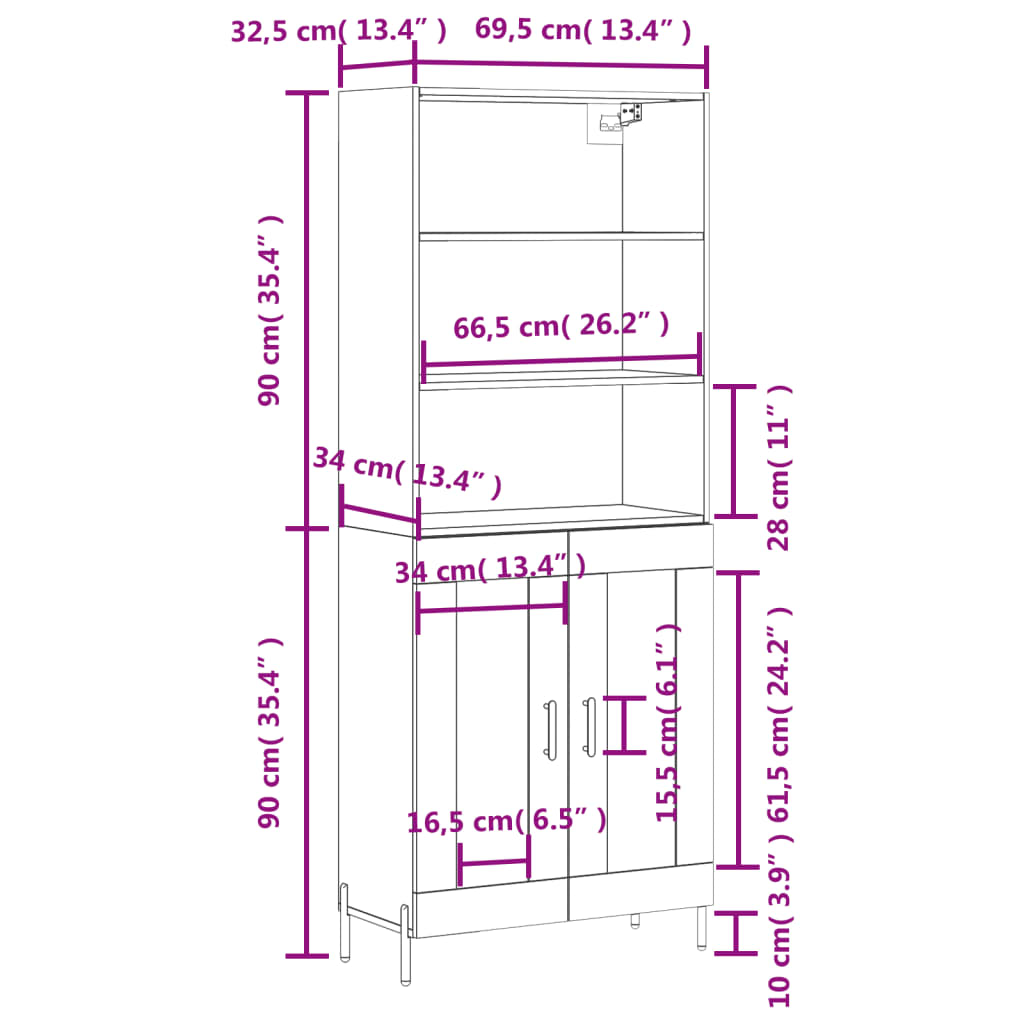 Visoka komoda siva betona 69,5x34x180 cm od konstruiranog drva