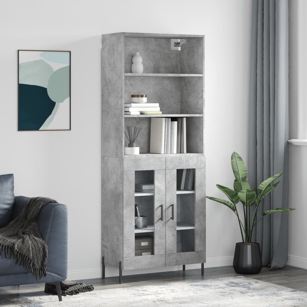Visoka komoda siva betona 69,5x34x180 cm od konstruiranog drva