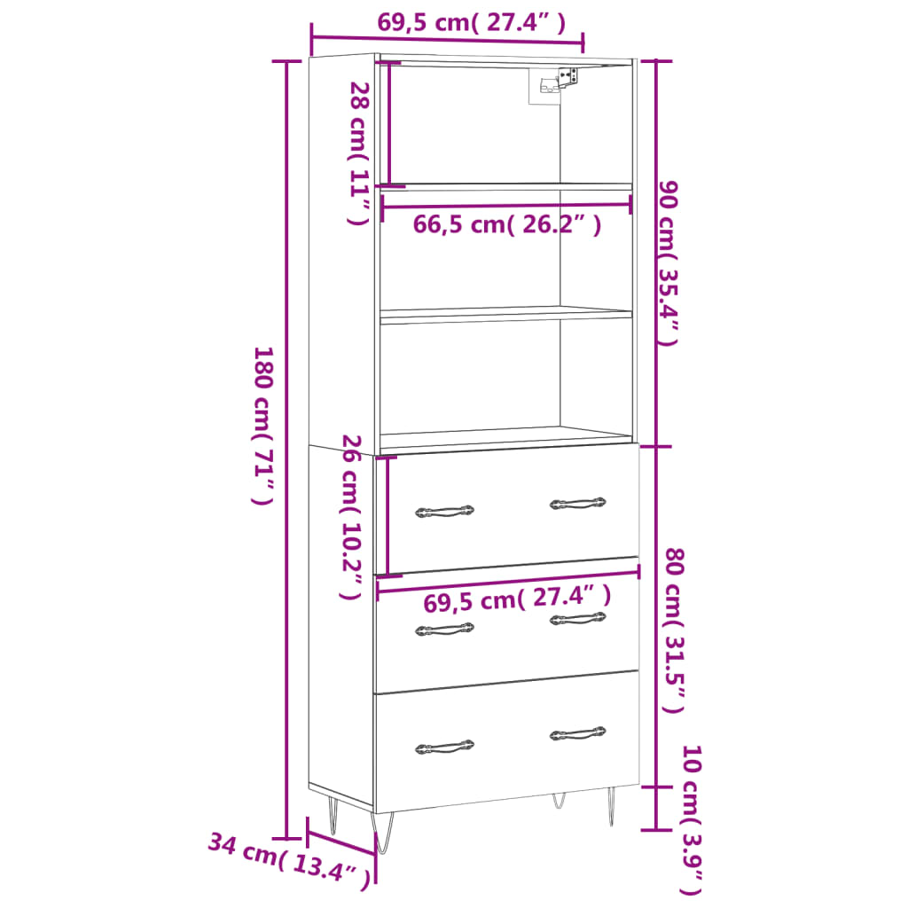 Visoka komoda hrasta sonome 69,5x34x180cm od konstruiranog drva