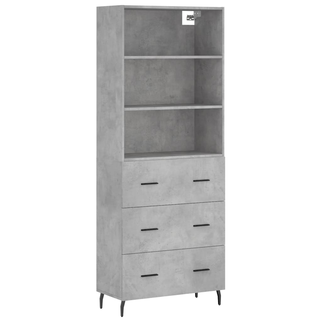 Visoka komoda siva betona 69,5x34x180 cm od konstruiranog drva