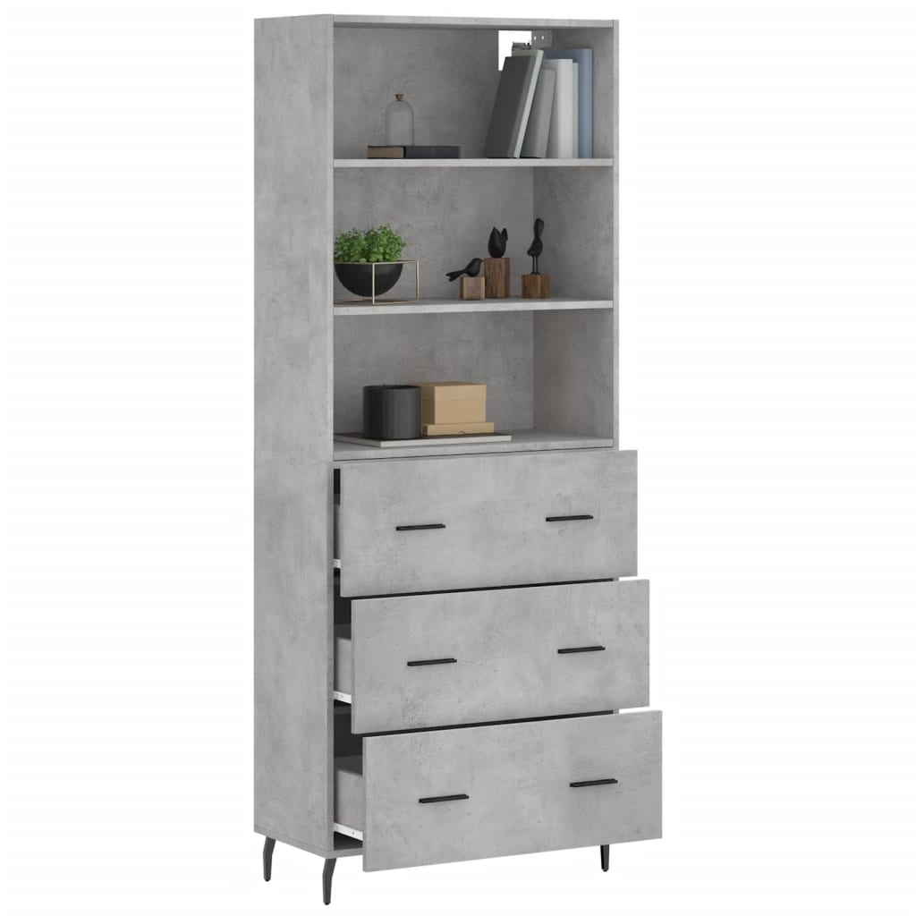 Visoka komoda siva betona 69,5x34x180 cm od konstruiranog drva