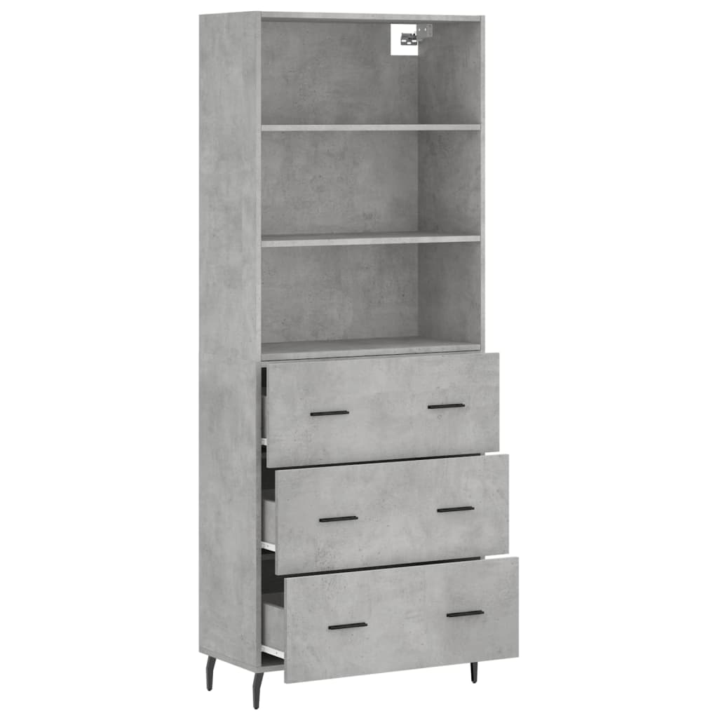 Visoka komoda siva betona 69,5x34x180 cm od konstruiranog drva