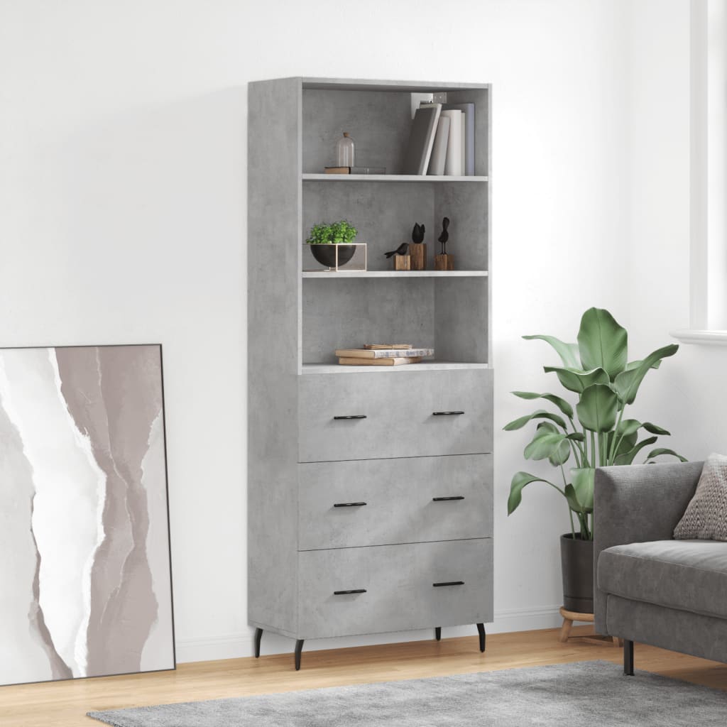 Visoka komoda siva betona 69,5x34x180 cm od konstruiranog drva
