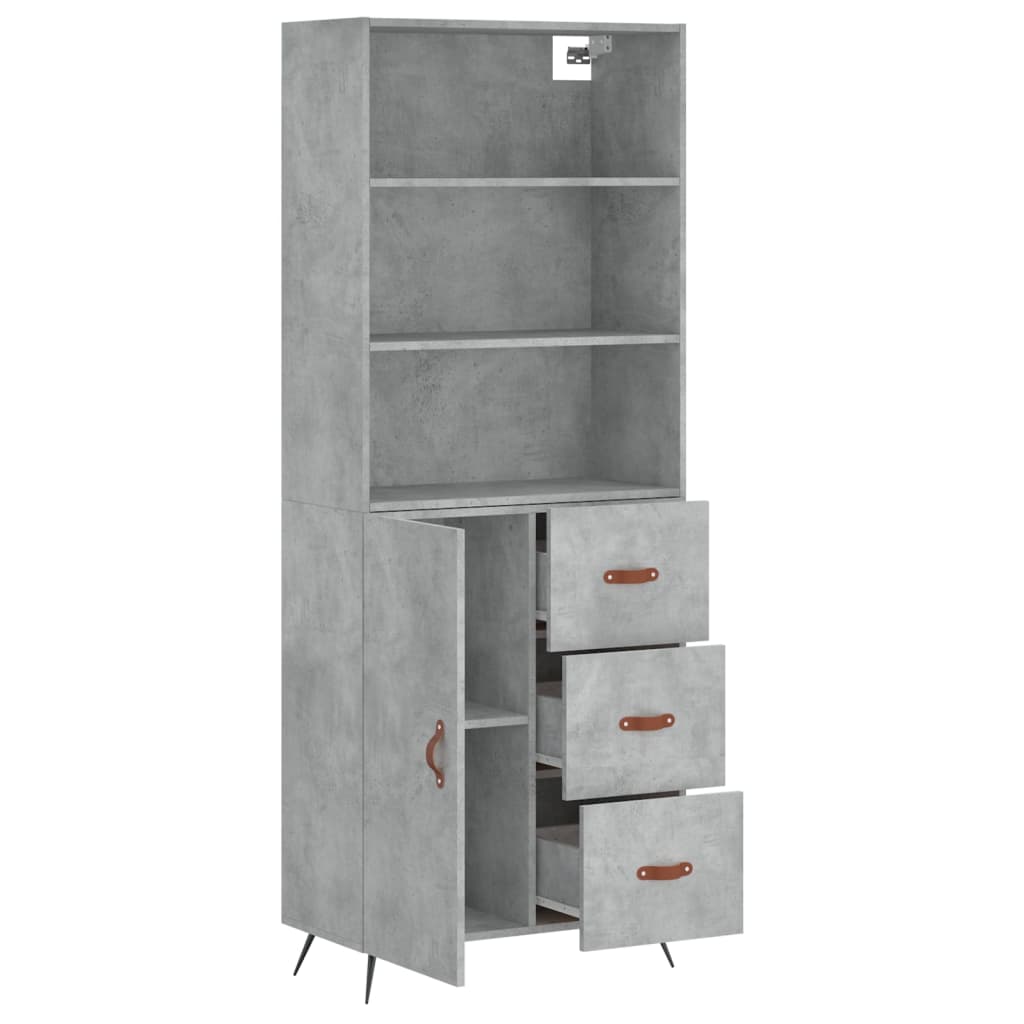 Visoka komoda siva betona 69,5x34x180 cm od konstruiranog drva