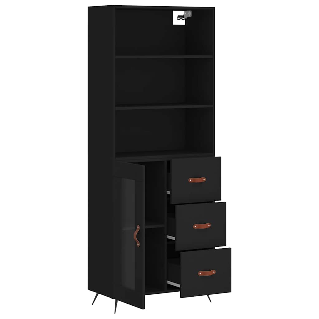 Visoka komoda crni 69,5x34x180 cm konstruirano drvo
