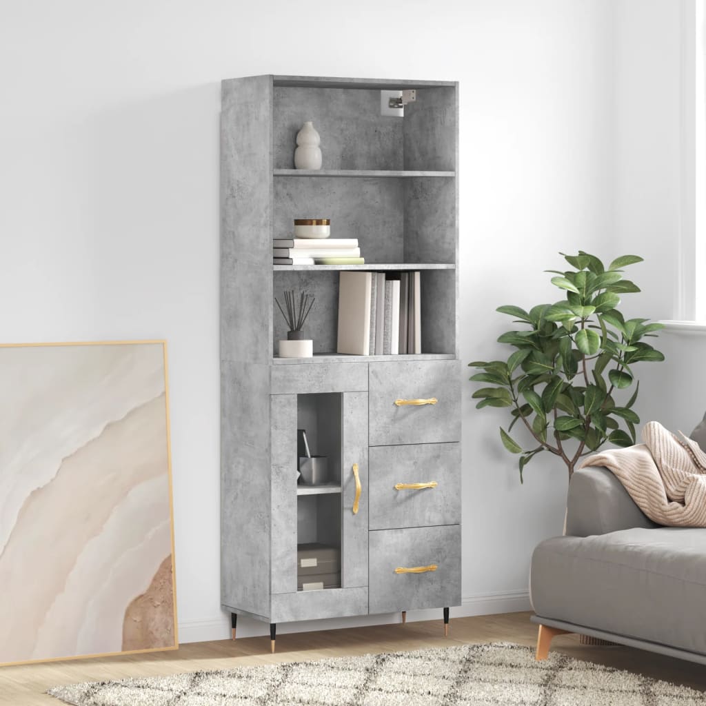 Visoka komoda siva betona 69,5x34x180 cm od konstruiranog drva
