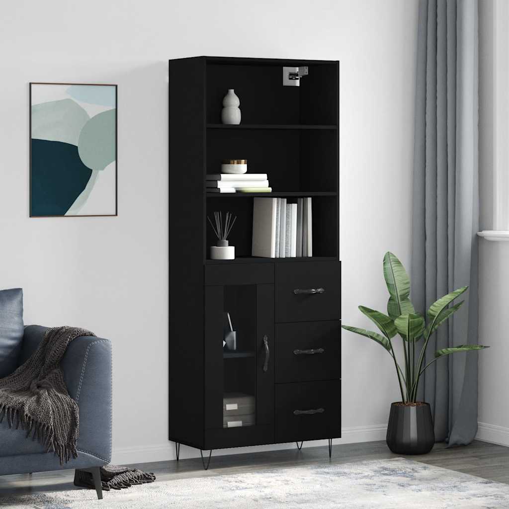 Visoka komoda crni 69,5x34x180 cm konstruirano drvo