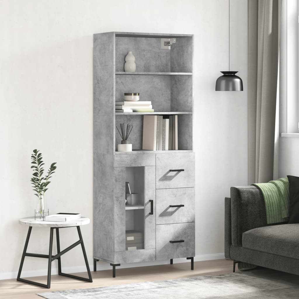 Visoka komoda siva betona 69,5x34x180 cm od konstruiranog drva