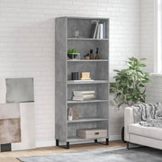 Visoka komoda siva betona 69,5x32,5x180 cm konstruirano drvo