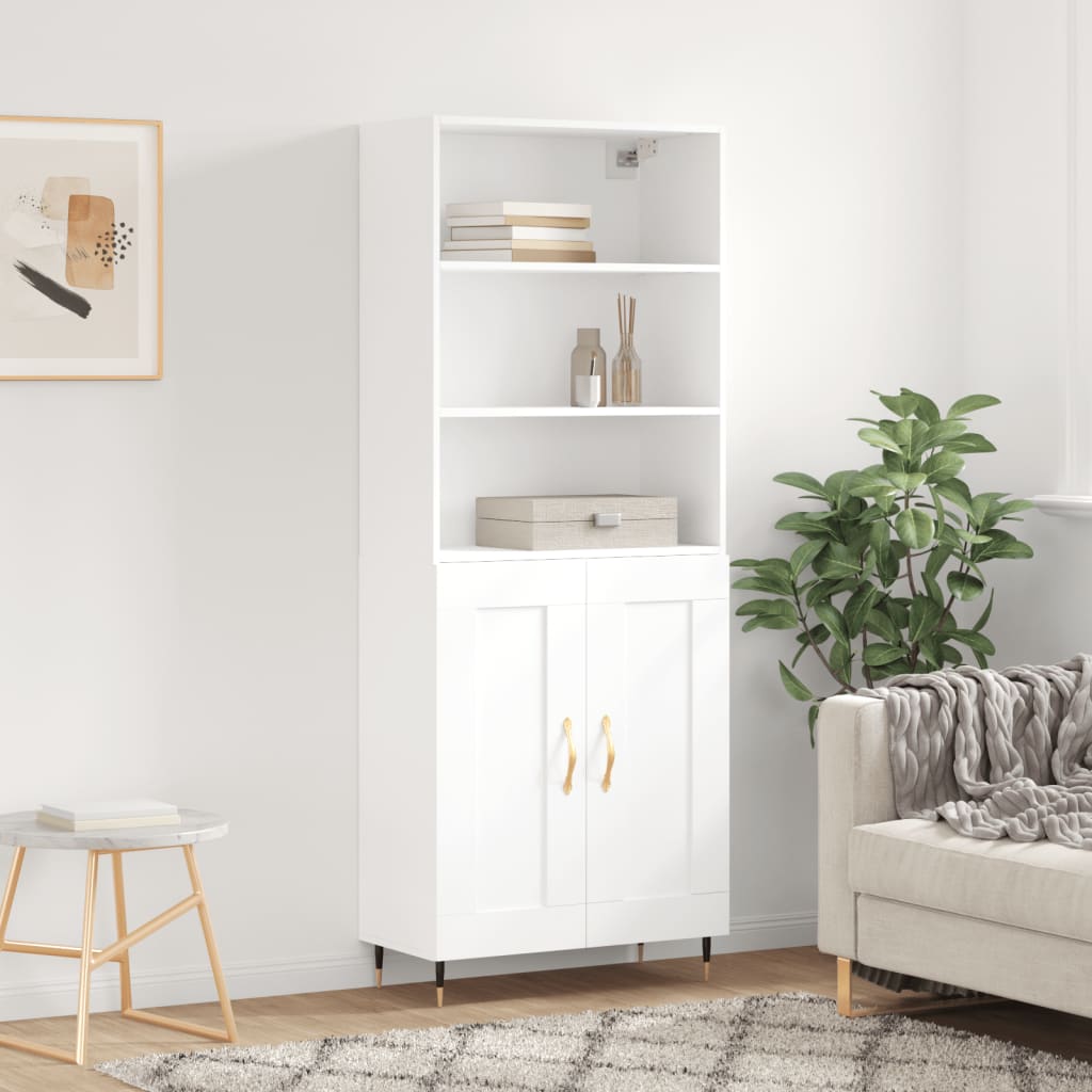 Visoka komoda bijela 69,5x34x180 cm konstruirano drvo