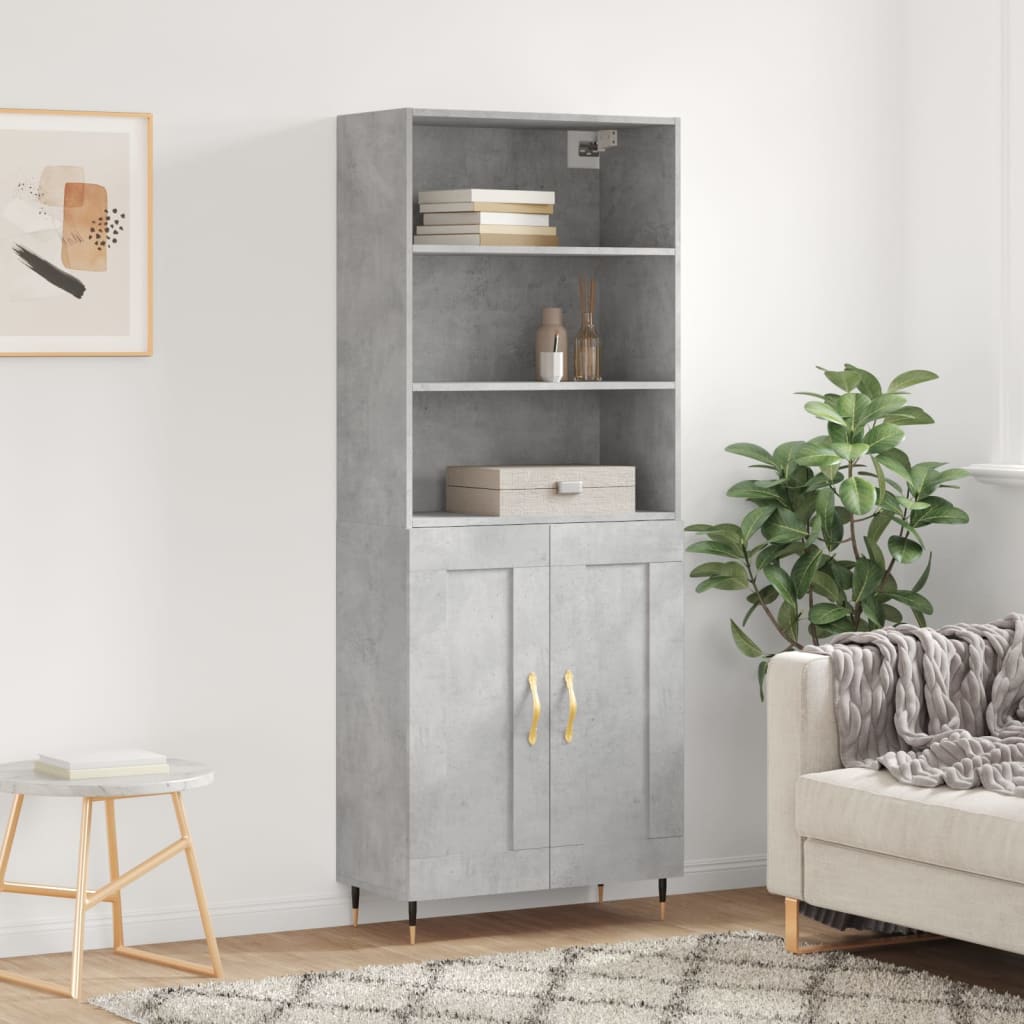 Visoka komoda siva betona 69,5x34x180 cm od konstruiranog drva