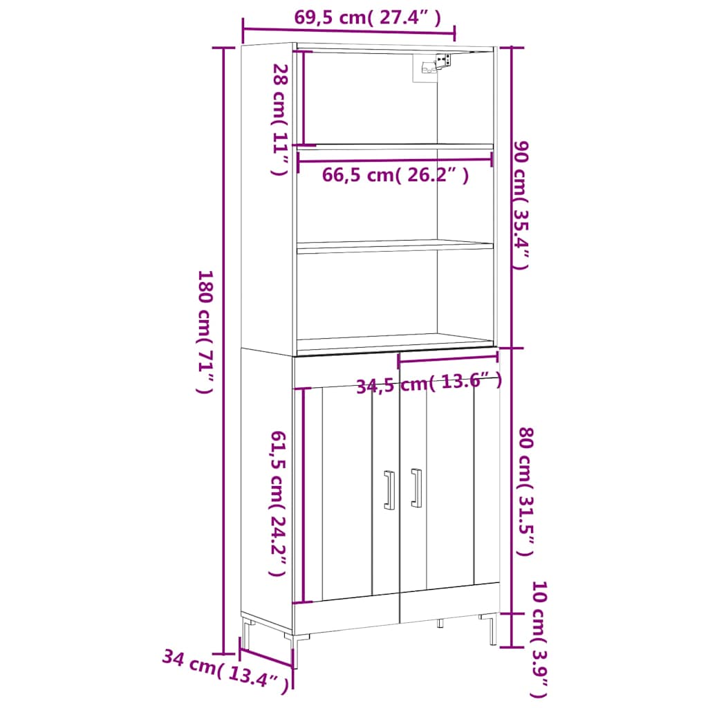Visoka komoda siva sonome 69,5x34x180 cm od konstruiranog drva