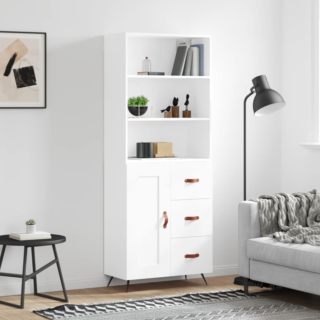 Visoka komoda bijela 69,5x34x180 cm konstruirano drvo