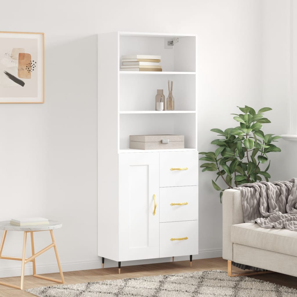Visoka komoda bijela 69,5x34x180 cm konstruirano drvo