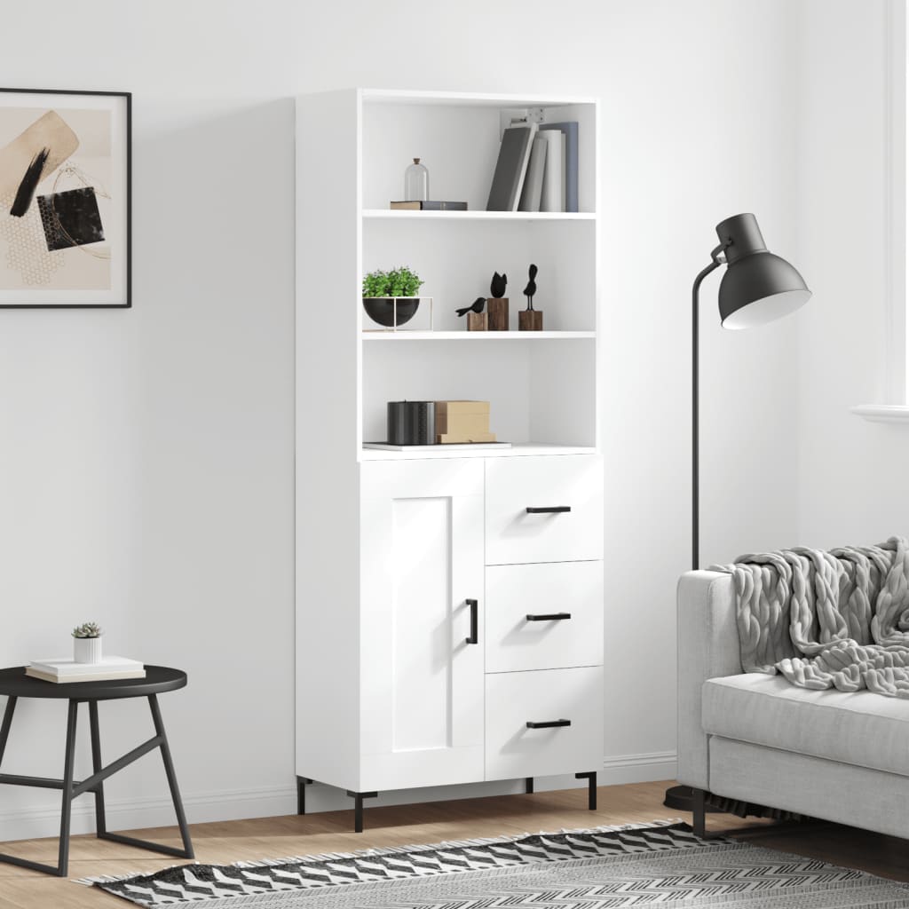 Visoka komoda bijela 69,5x34x180 cm konstruirano drvo