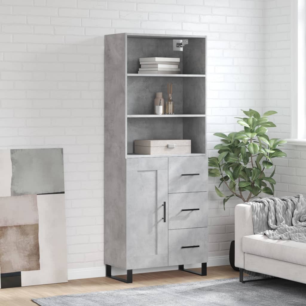 Visoka komoda siva betona 69,5x34x180 cm od konstruiranog drva