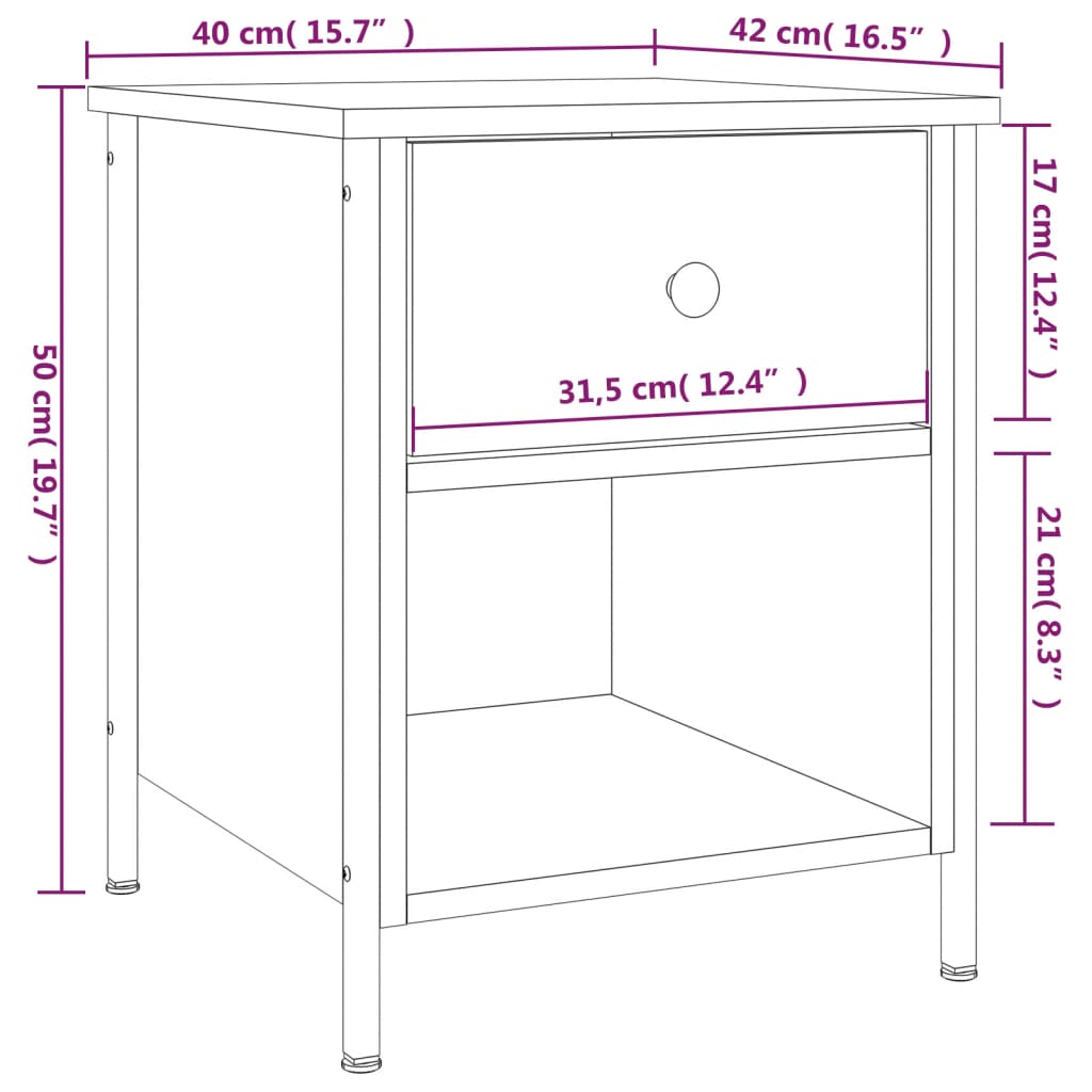 Noćni ormarići 2 kom boja hrasta 40x42x50 cm konstruirano drvo