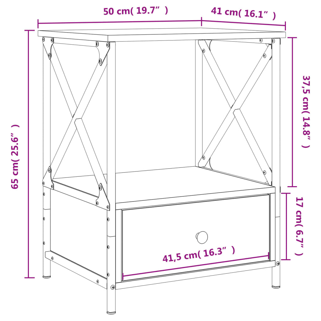 Noćni ormarić boja smeđeg hrasta 50x41x65 cm konstruirano drvo