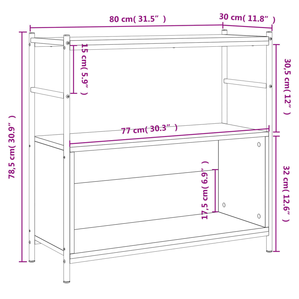 Regal za knjige siva boja hrasta 80x30x78,5 cm drvo i željezo