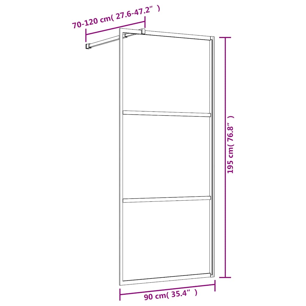 Stijenka za walk-in tuš sa staklom ESG zlatna 90 x 195 cm