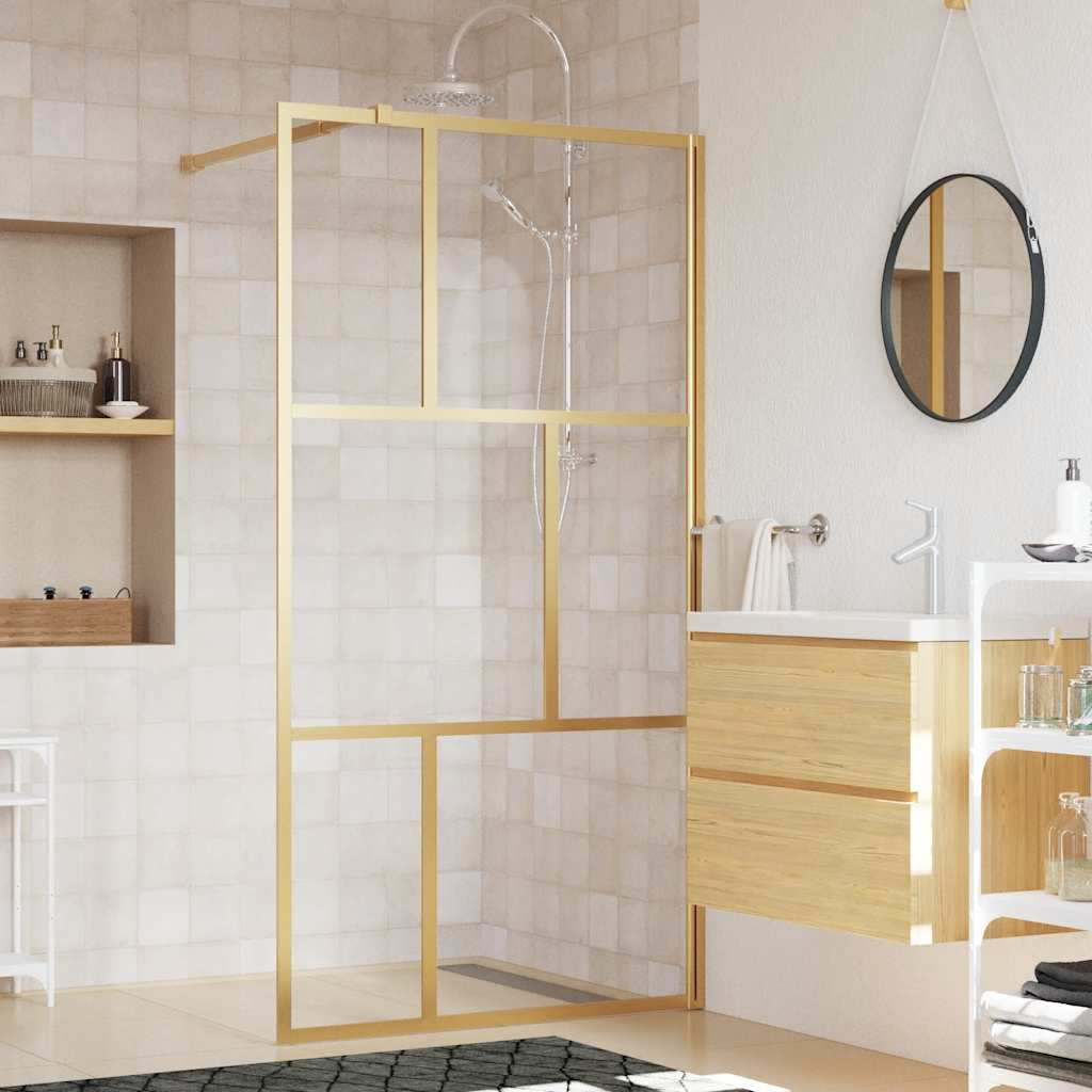 Stijenka za walk-in tuš sa staklom ESG zlatna 100 x 195 cm