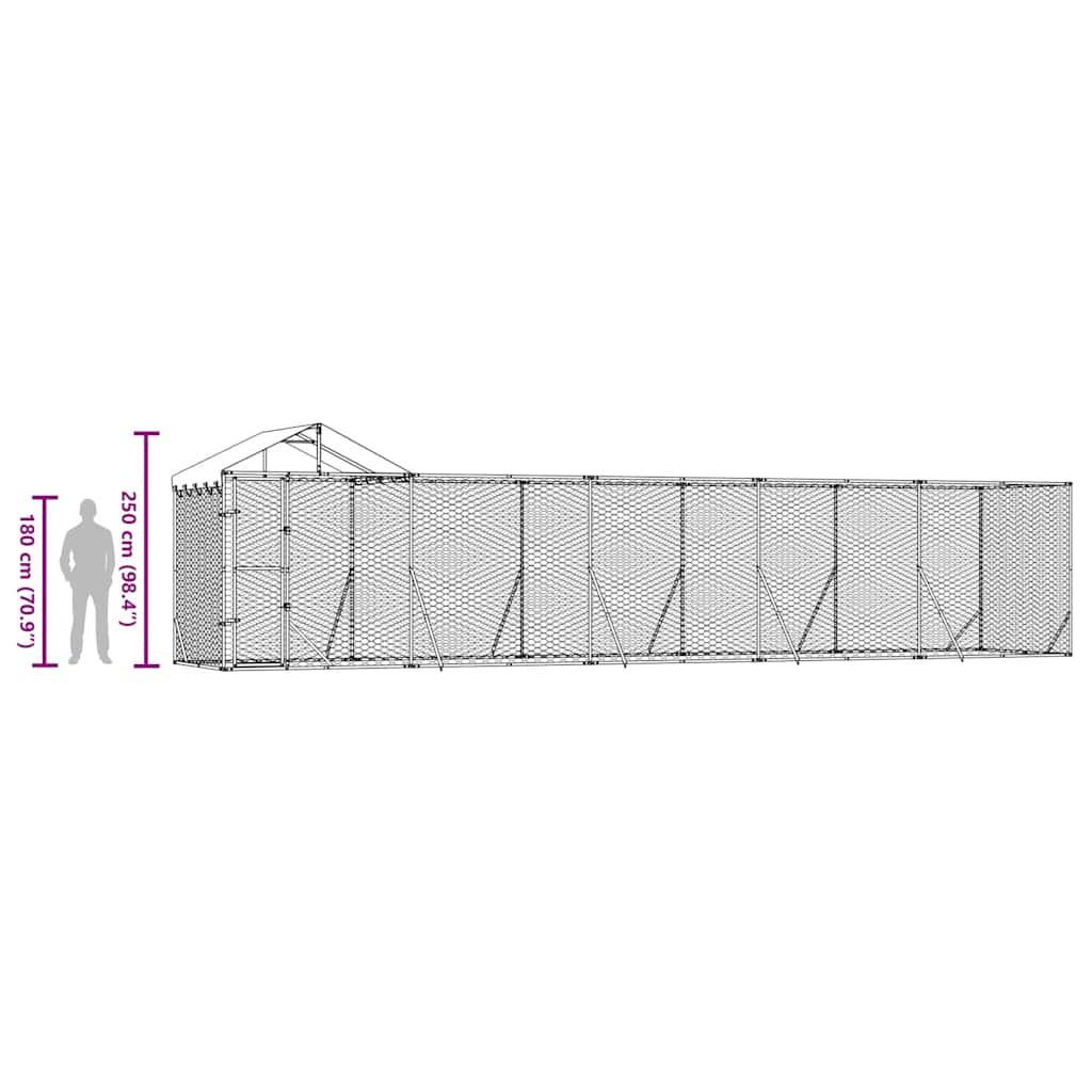Vanjski kavez za pse s krovom srebrni 10x2x2,5m pocinčani čelik