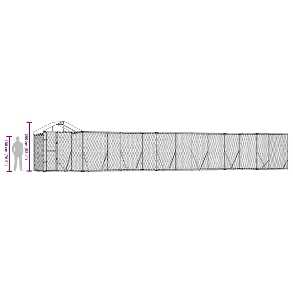 Vanjski kavez za pse s krovom srebrni 14x2x2,5m pocinčani čelik