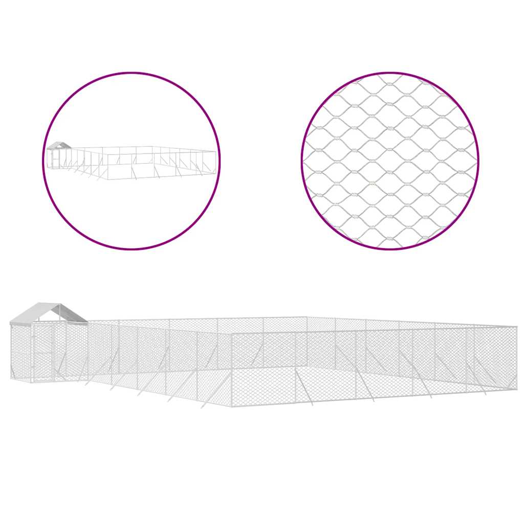 Vanjski kavez za pse s krovom srebrni 12 x 12 x 2,5 m čelični