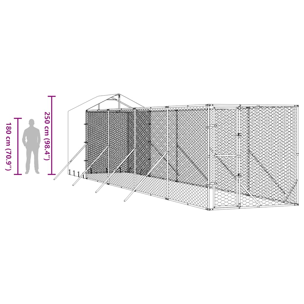 Vanjski kavez za pse s krovom srebrni 2x10x2,5m pocinčani čelik
