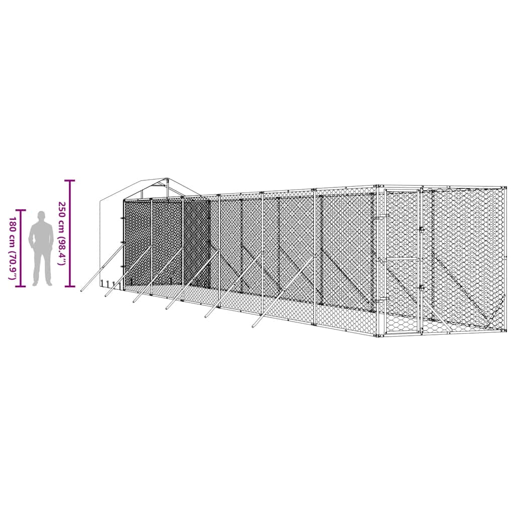Vanjski kavez za pse s krovom srebrni 2x14x2,5m pocinčani čelik