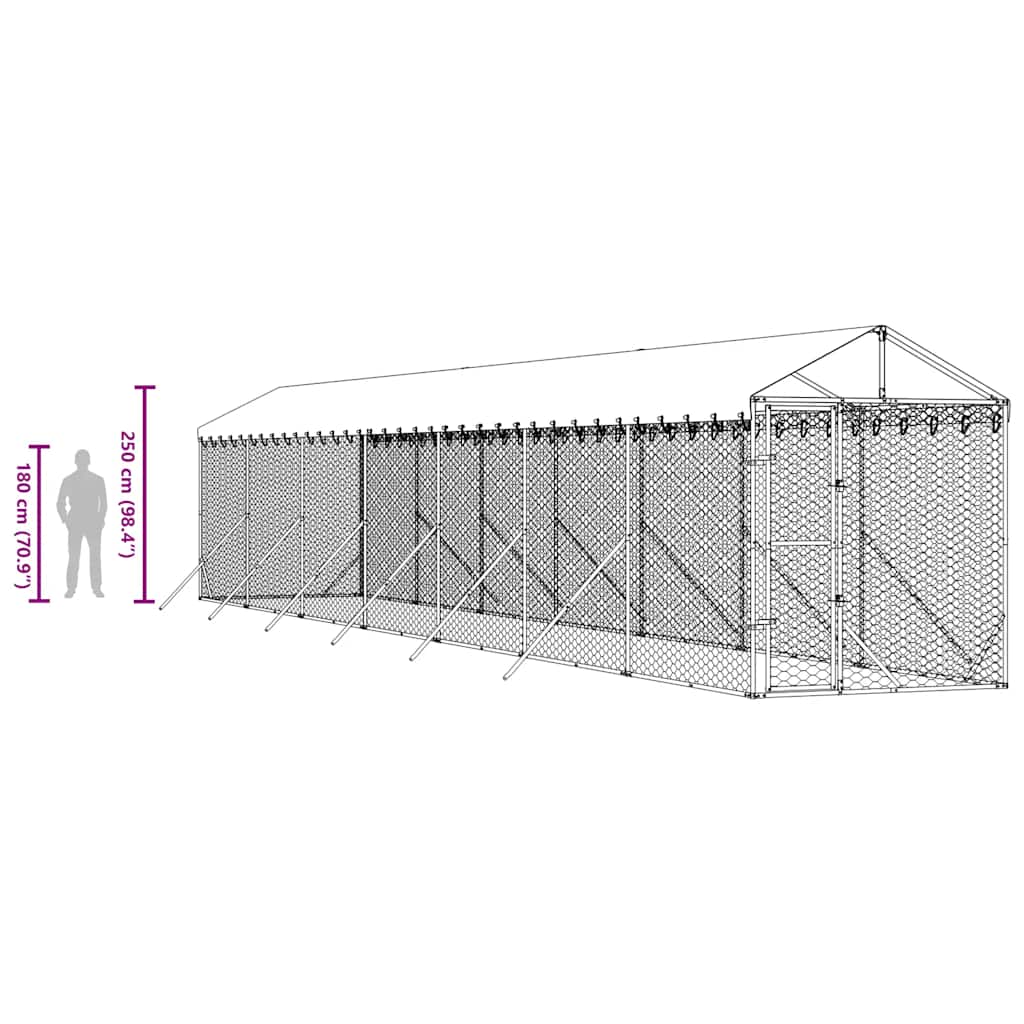 Vanjski kavez za pse s krovom srebrni 2x14x2,5m pocinčani čelik