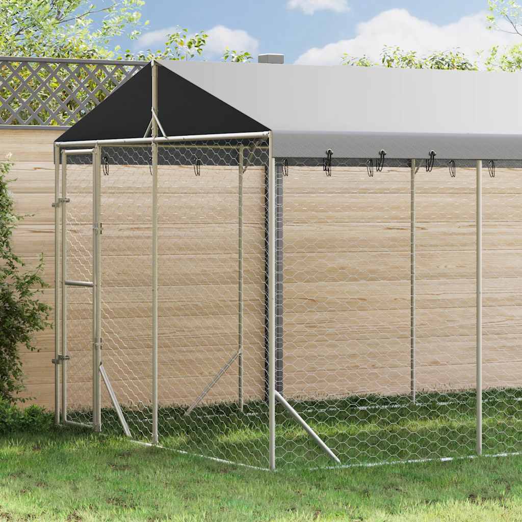Vanjski kavez za pse s krovom srebrni 3 x 4,5 x 2,5 m čelični