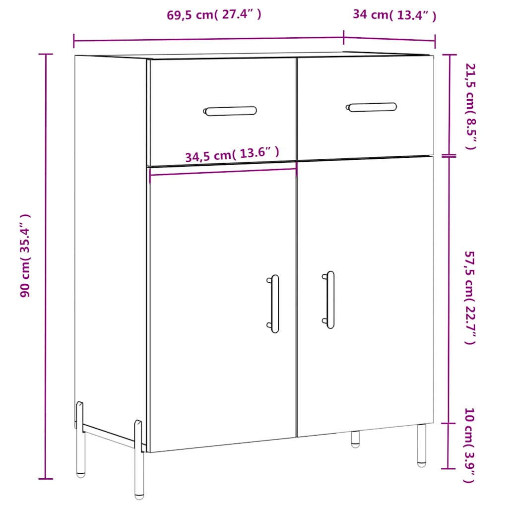 Komoda sjajna bijela 69,5x34x90 cm od konstruiranog drva