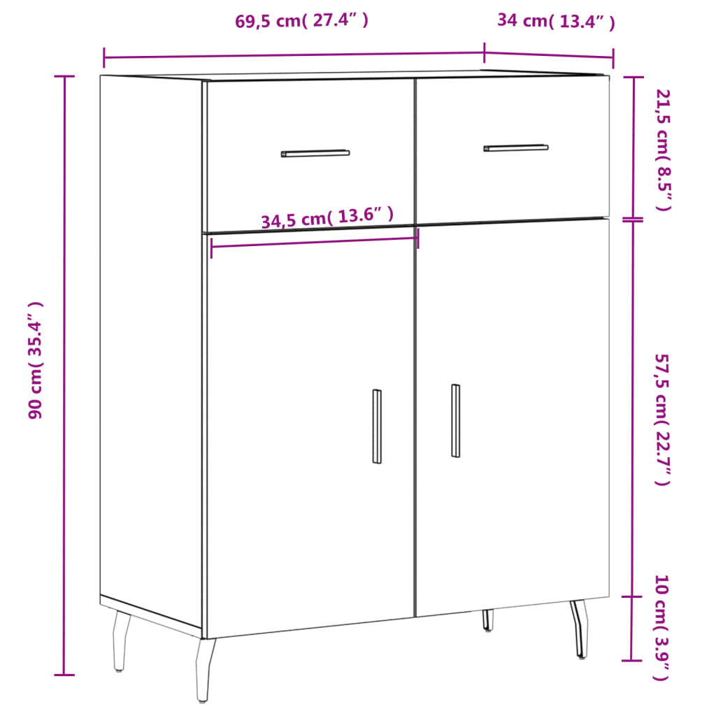 Komoda sjajna bijela 69,5x34x90 cm od konstruiranog drva