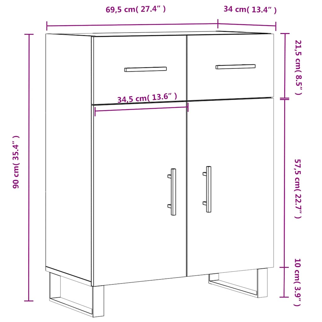 Komoda boja dimljenog hrasta 69,5x34x90 cm konstruirano drvo