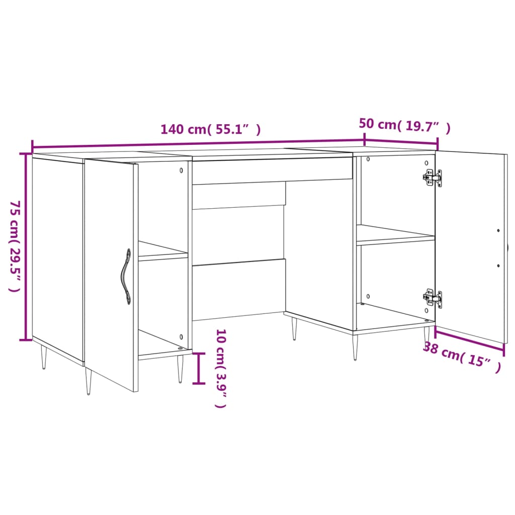 Radni stol boja dimljenog hrasta 140x50x75 cm konstruirano drvo