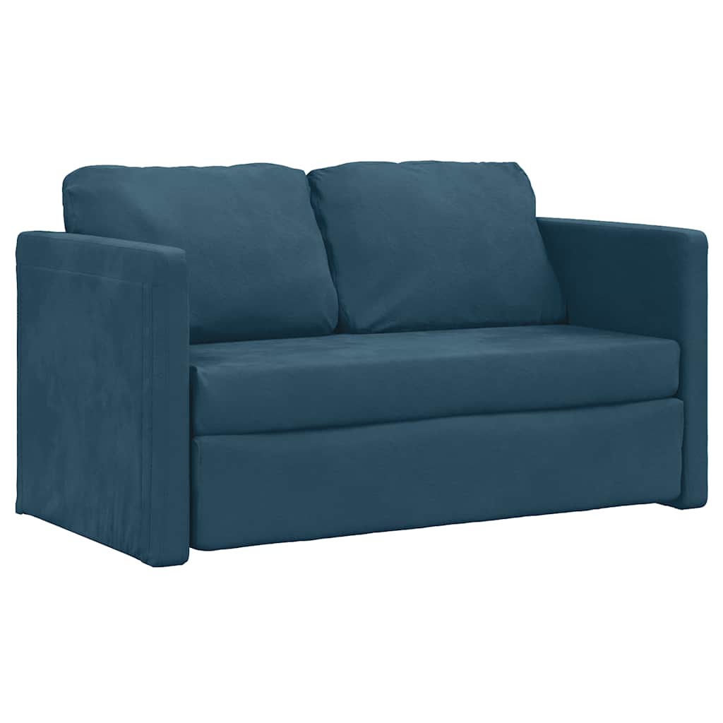 Podni kauč na razvlačenje 2-u-1 plavi 122x204x55 cm baršunasti