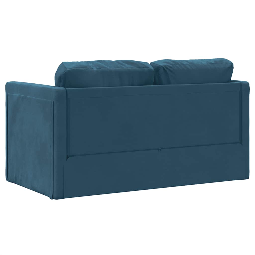 Podni kauč na razvlačenje 2-u-1 plavi 122x204x55 cm baršunasti