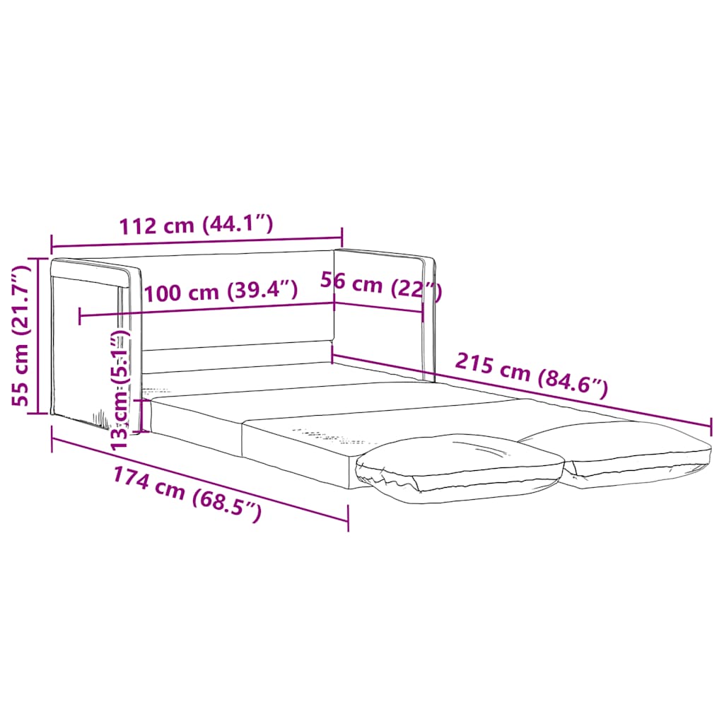 Podni kauč na razvlačenje 2-u-1 crni 112x174x55 cm od tkanine