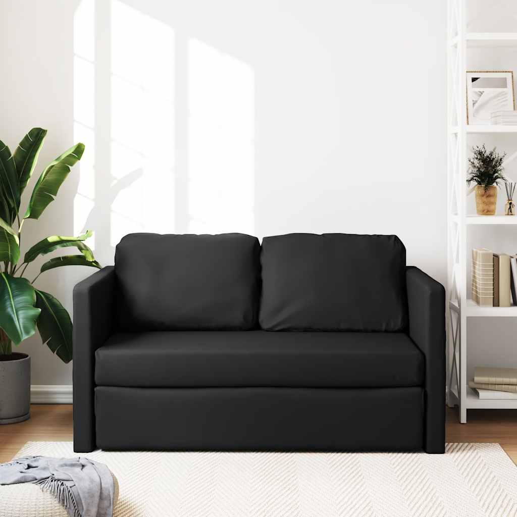 Podni kauč na razvlačenje 2-u-1 crni 112x174x55 cm umjetna koža