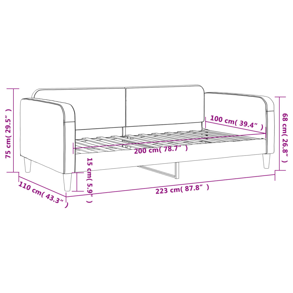 Dnevni krevet svjetlosivi 100 x 200 cm od tkanine
