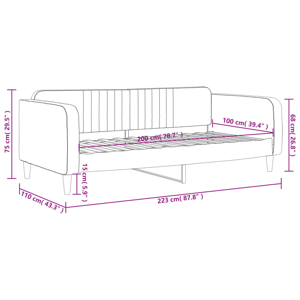 Dnevni krevet tamnosivi 100 x 200 cm baršunasti