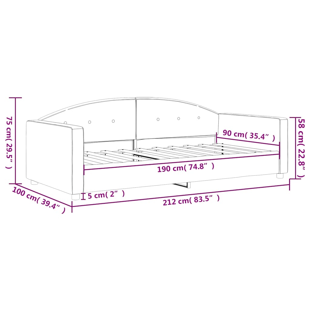 Dnevni ležaj bez madracem tamnosivi 90x190 cm baršunasti